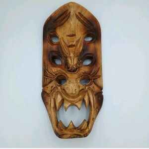 Hawaiian Tiki Wood Tribal Dragon Handcrafted Carved Mask